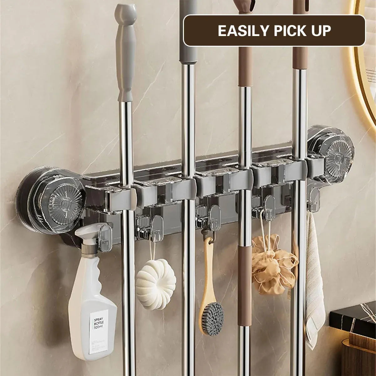 Wall-mounted Mop Fixing Rack Universal Model Strong Suction Cup Bathroom Rack - Transparent