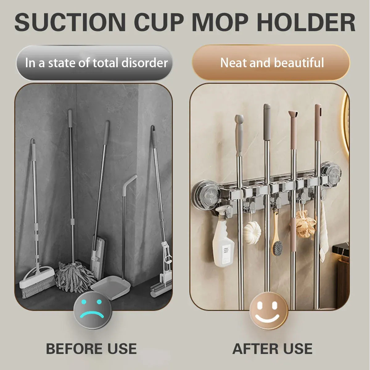 Wall-mounted Mop Fixing Rack Universal Model Strong Suction Cup Bathroom Rack - Transparent