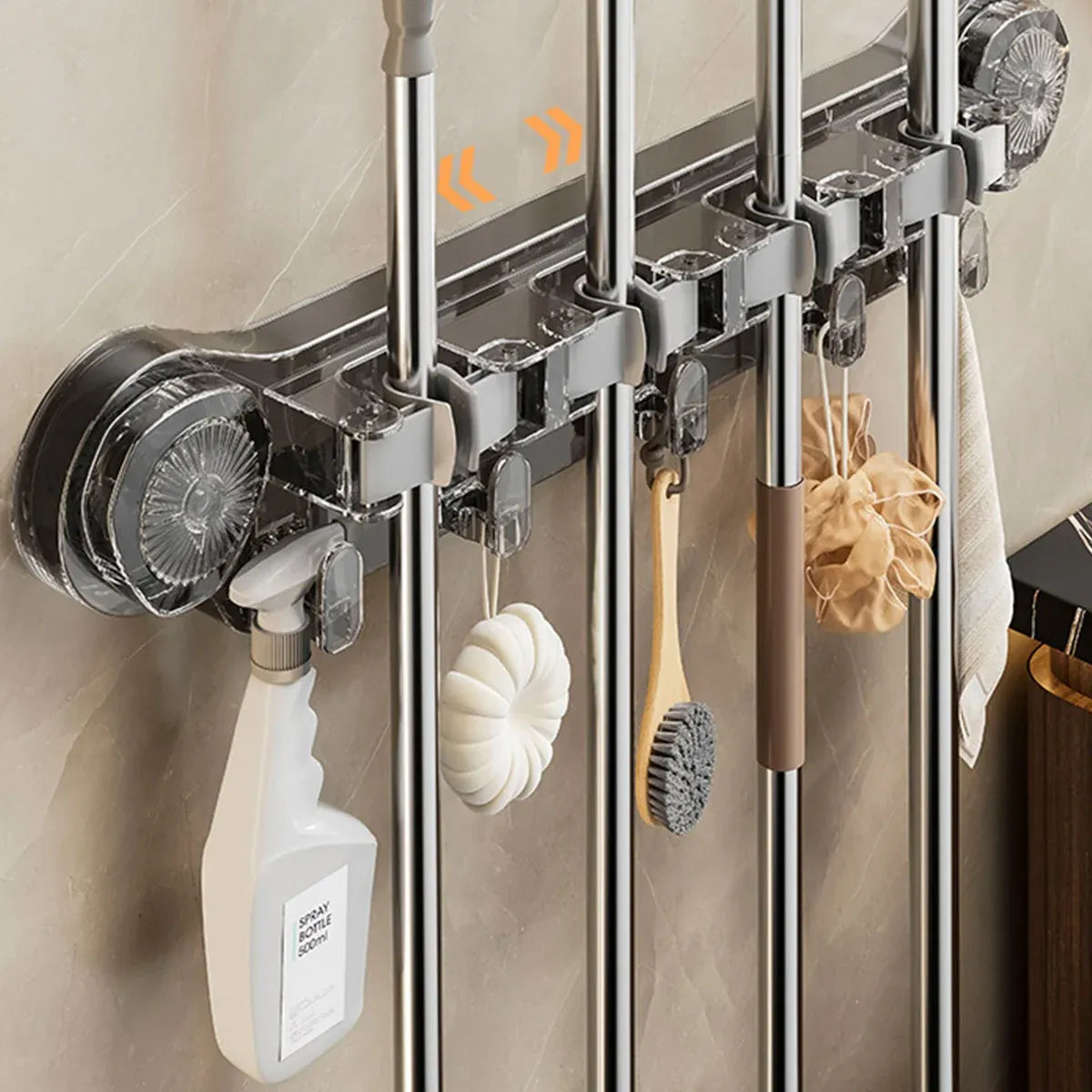 Wall-mounted Mop Fixing Rack Universal Model Strong Suction Cup Bathroom Rack - Transparent