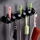 Broom Hanger Mop Holder Wall Mounted Brush Storage Rack Organizer Kitchen Tool - Black