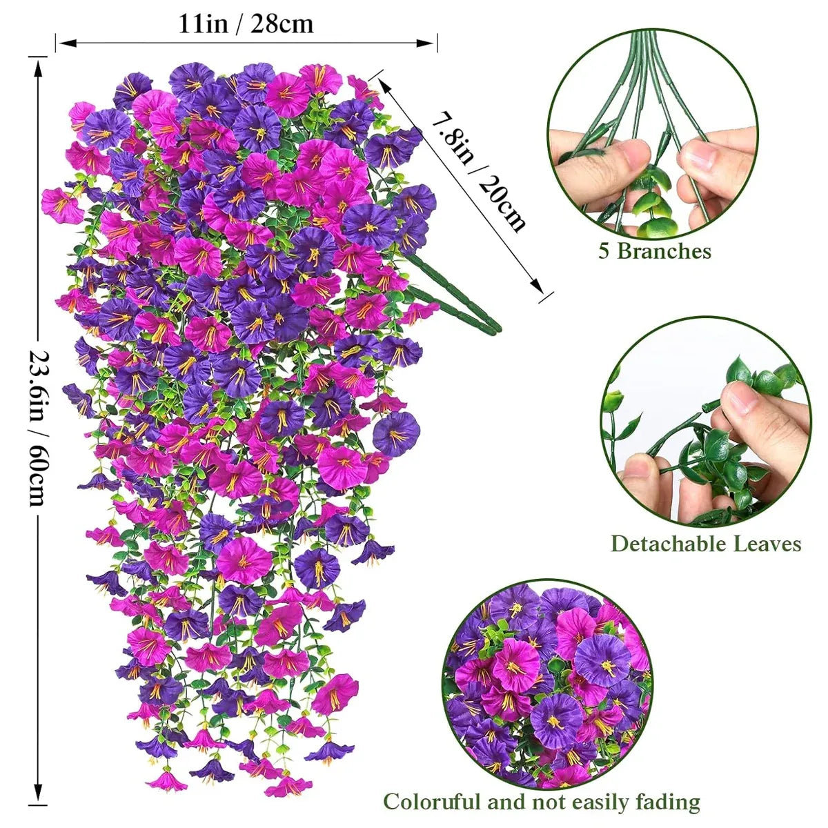 3PCS Artificial Morning Glory Vine Hanging Wall Decoration Flower Decor Garden