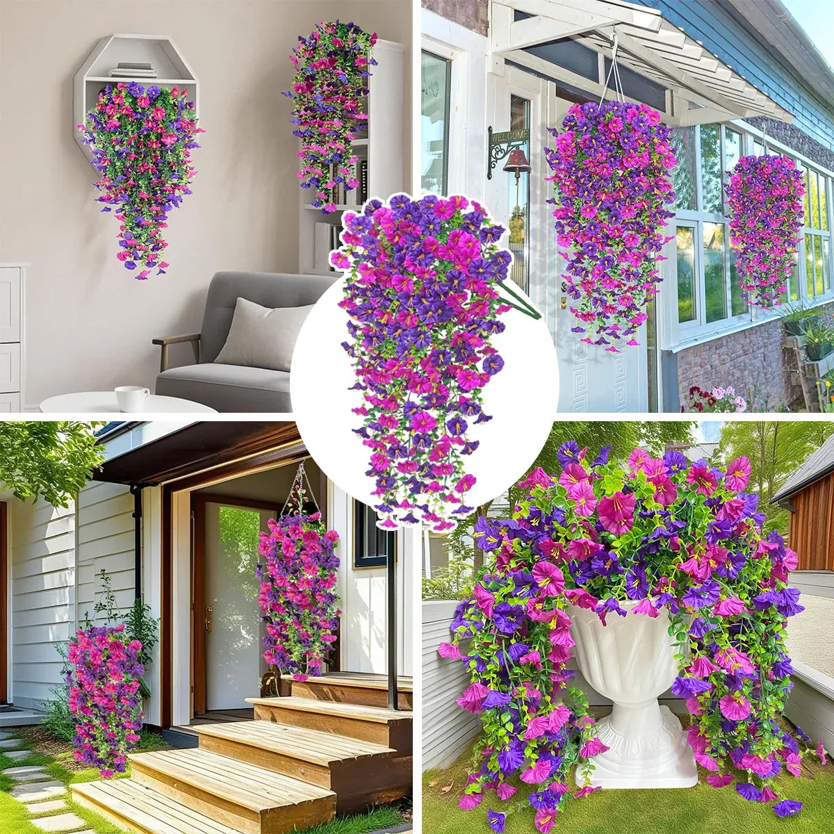 3PCS Artificial Morning Glory Vine Hanging Wall Decoration Flower Decor Garden