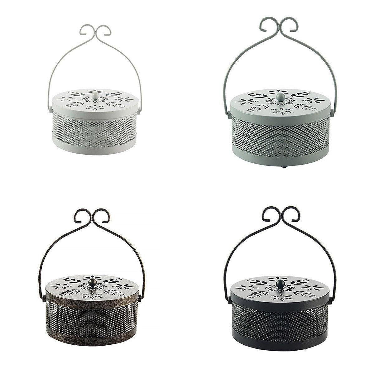 Fireproof Wrought Iron Mosquito Coil Holder with Cover for Indoor Outdoor Use - Black