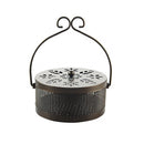 Fireproof Wrought Iron Mosquito Coil Holder with Cover for Indoor Outdoor Use - Brown