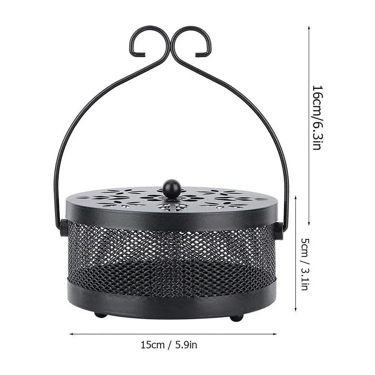 Fireproof Wrought Iron Mosquito Coil Holder with Cover for Indoor Outdoor Use - Brown