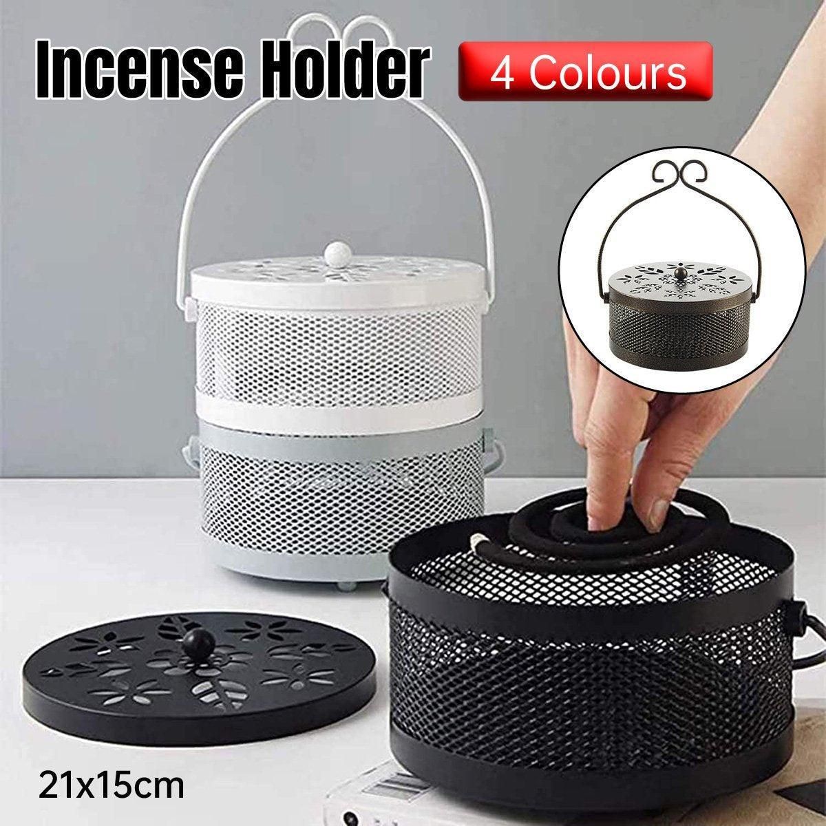 Fireproof Wrought Iron Mosquito Coil Holder with Cover for Indoor Outdoor Use - Grey