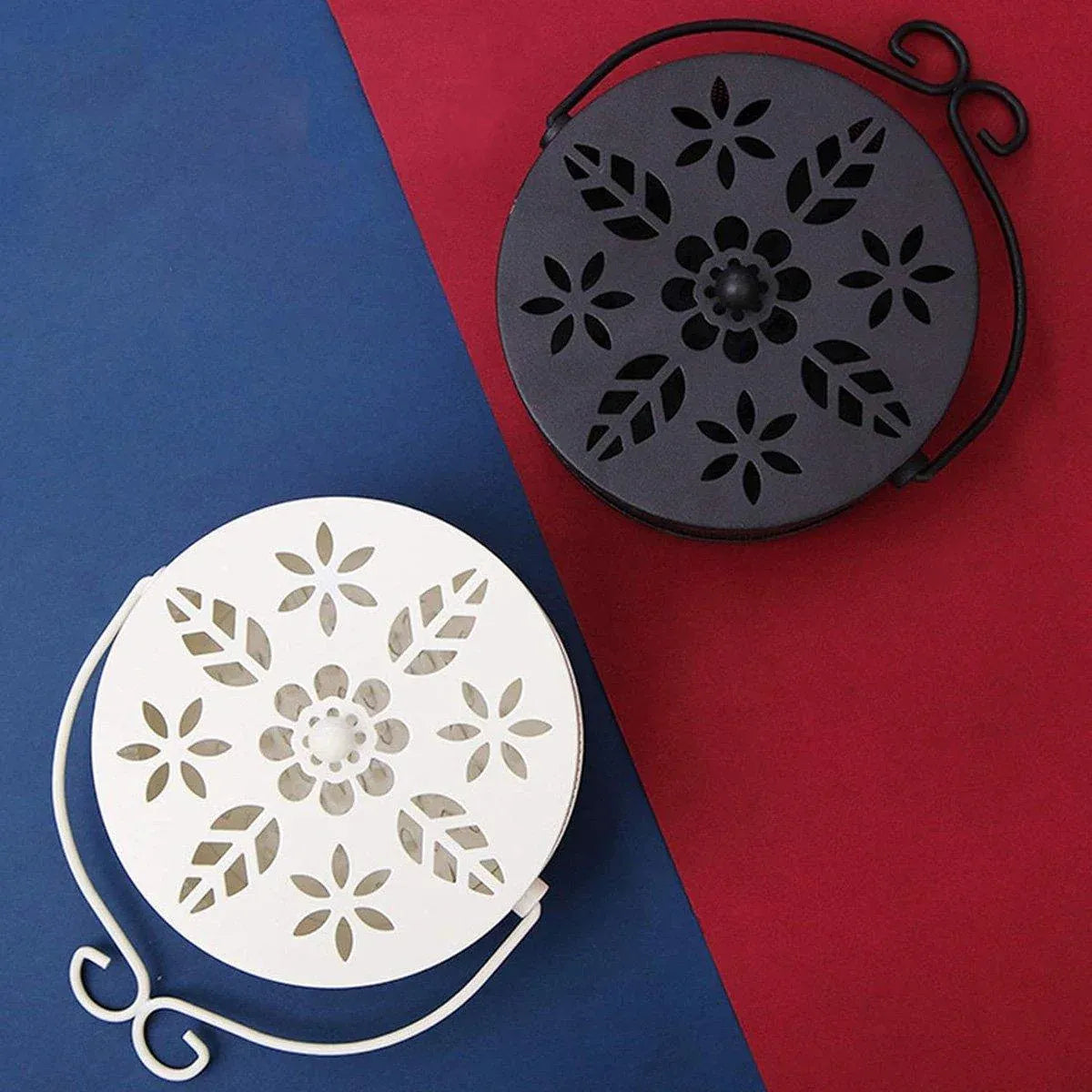 Fireproof Wrought Iron Mosquito Coil Holder with Cover for Indoor Outdoor Use - Grey