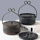 Fireproof Wrought Iron Mosquito Coil Holder with Cover for Indoor Outdoor Use - White