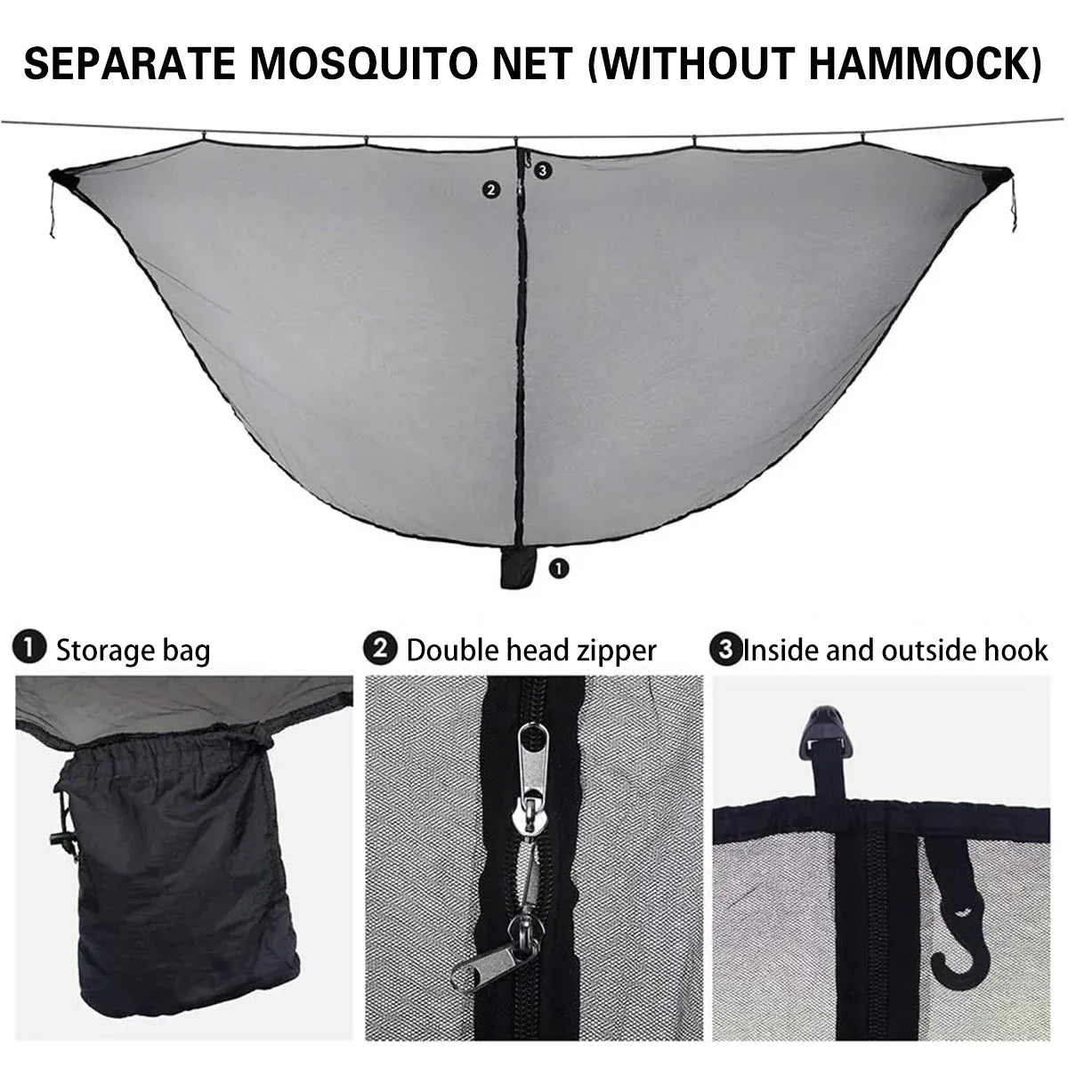 Hammock Mosquito Net Separate Anti-Mosquito Cover For Outdoor Picnic Camping - Black