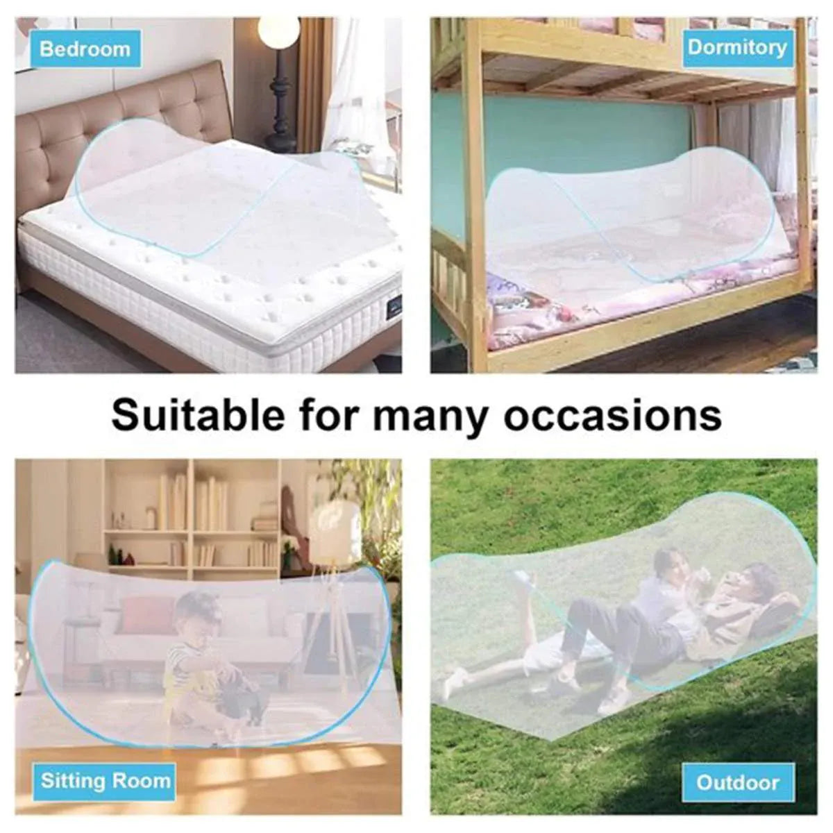 Pop Up Mosquito Net Foldable Portable Bed Travel Dormitory Adjustable Size