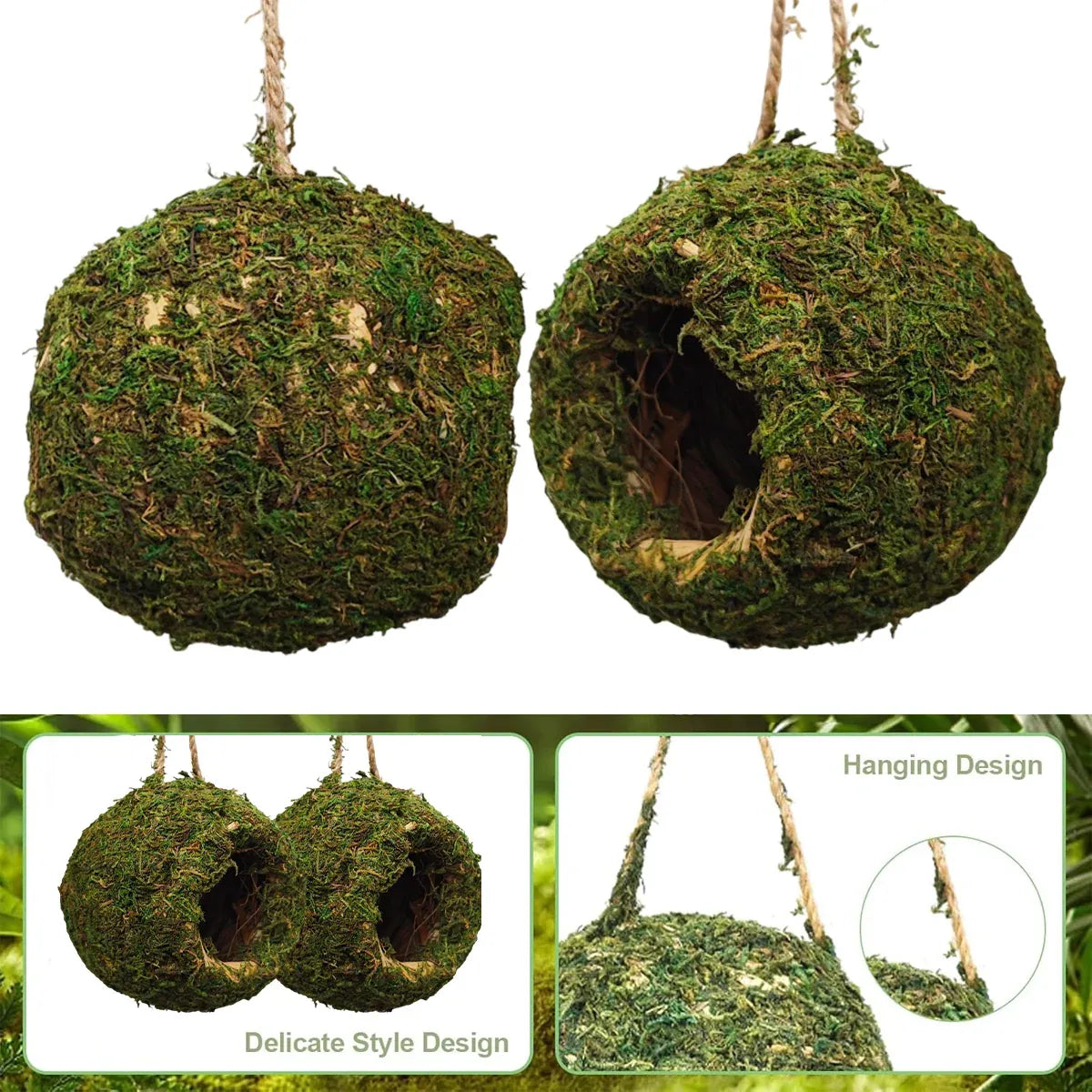 Hanging Bird Nest Moss Shelter Natural Hideout Nesting Hut Cage Decoration