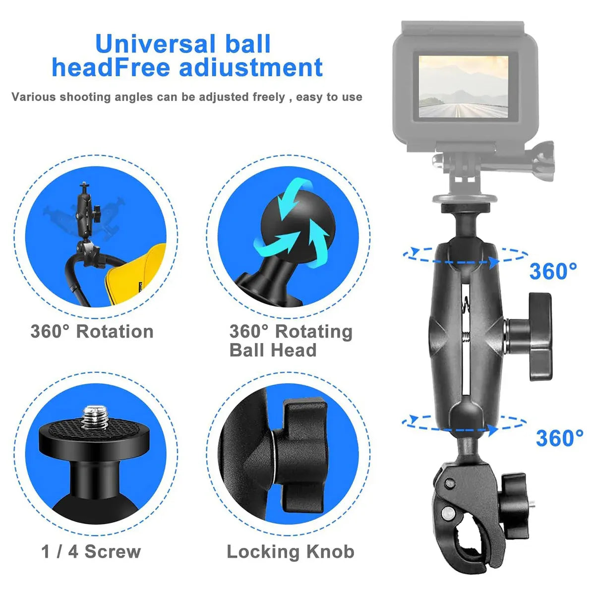 Motorcycle Phone Camera Mount Anti Shake for Bike Scooter Navigation Secure - L
