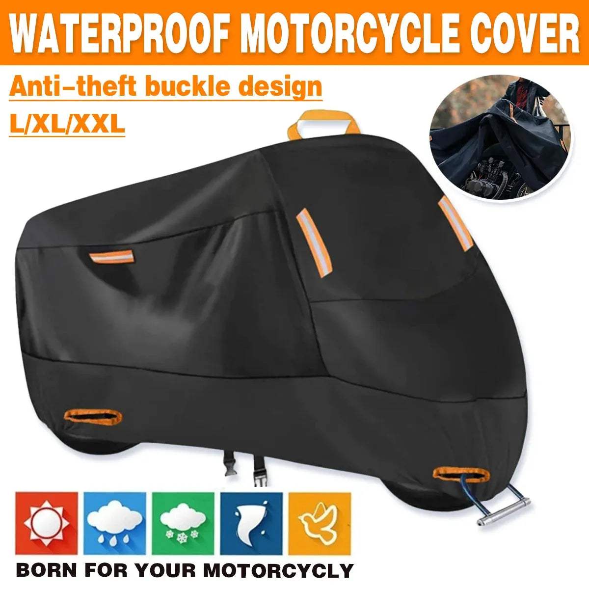 Motorcycle Cover Universal Waterproof Dustproof Bike Cover Outdoor Protection - L