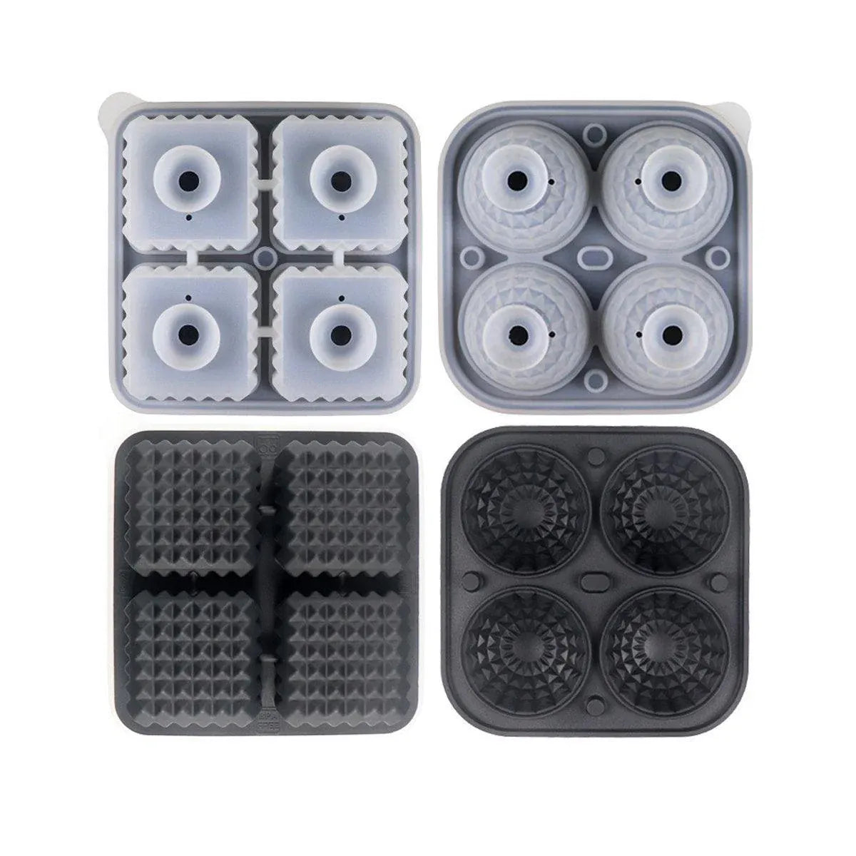 2PCS Silicone Ice Cube Tray Round and Square Ice Ball Maker for Whiskey Cocktails - Black