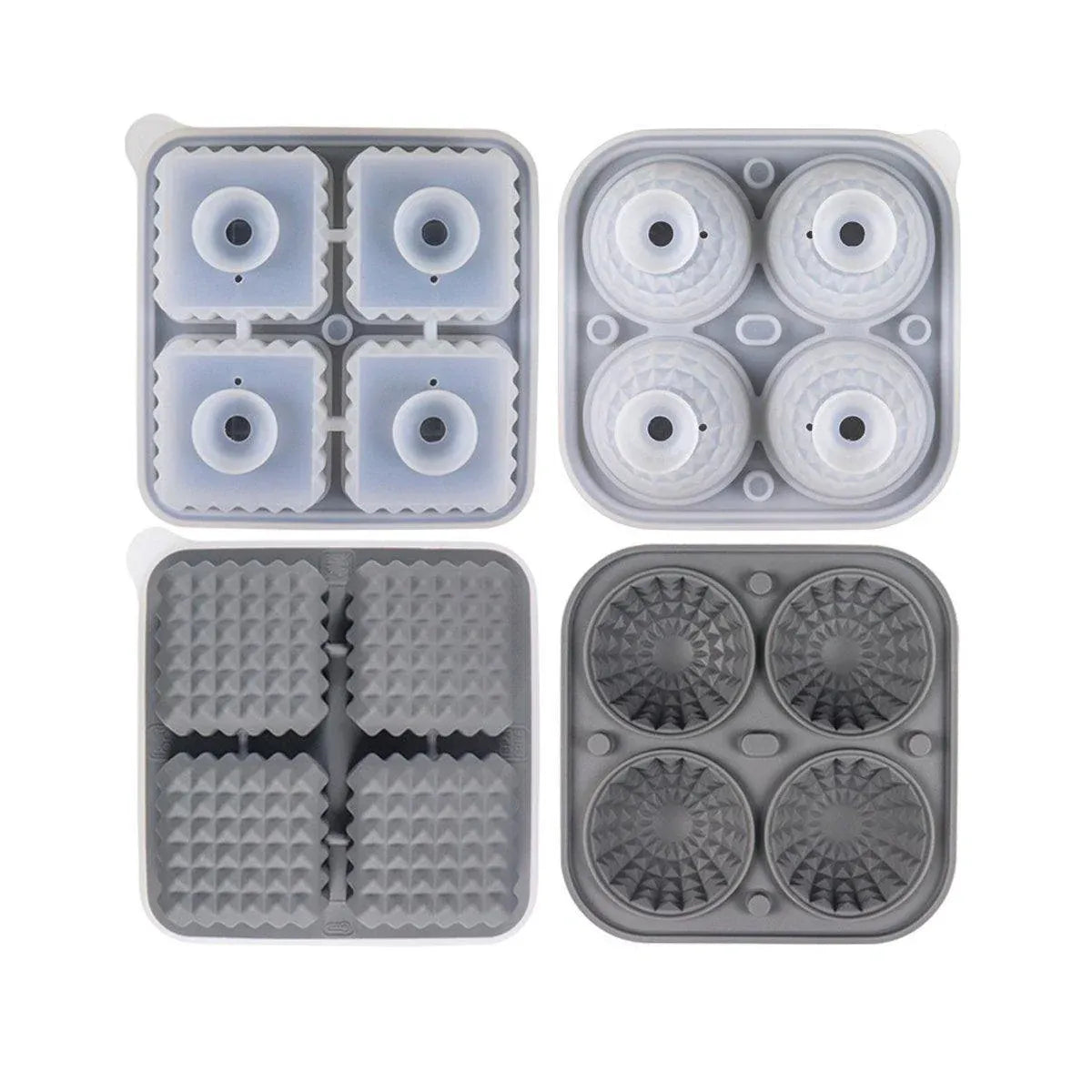 2PCS Silicone Ice Cube Tray Round and Square Ice Ball Maker for Whiskey Cocktails - Grey