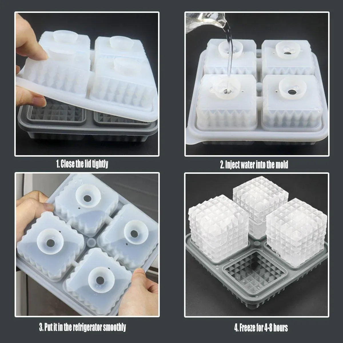2PCS Silicone Ice Cube Tray Round and Square Ice Ball Maker for Whiskey Cocktails - Grey