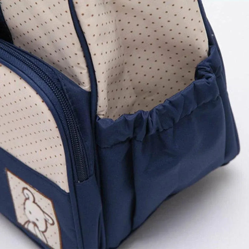 5Pcs Travel Nappy Bag Set with Shoulder Tote and Changing Organiser Bags - Black