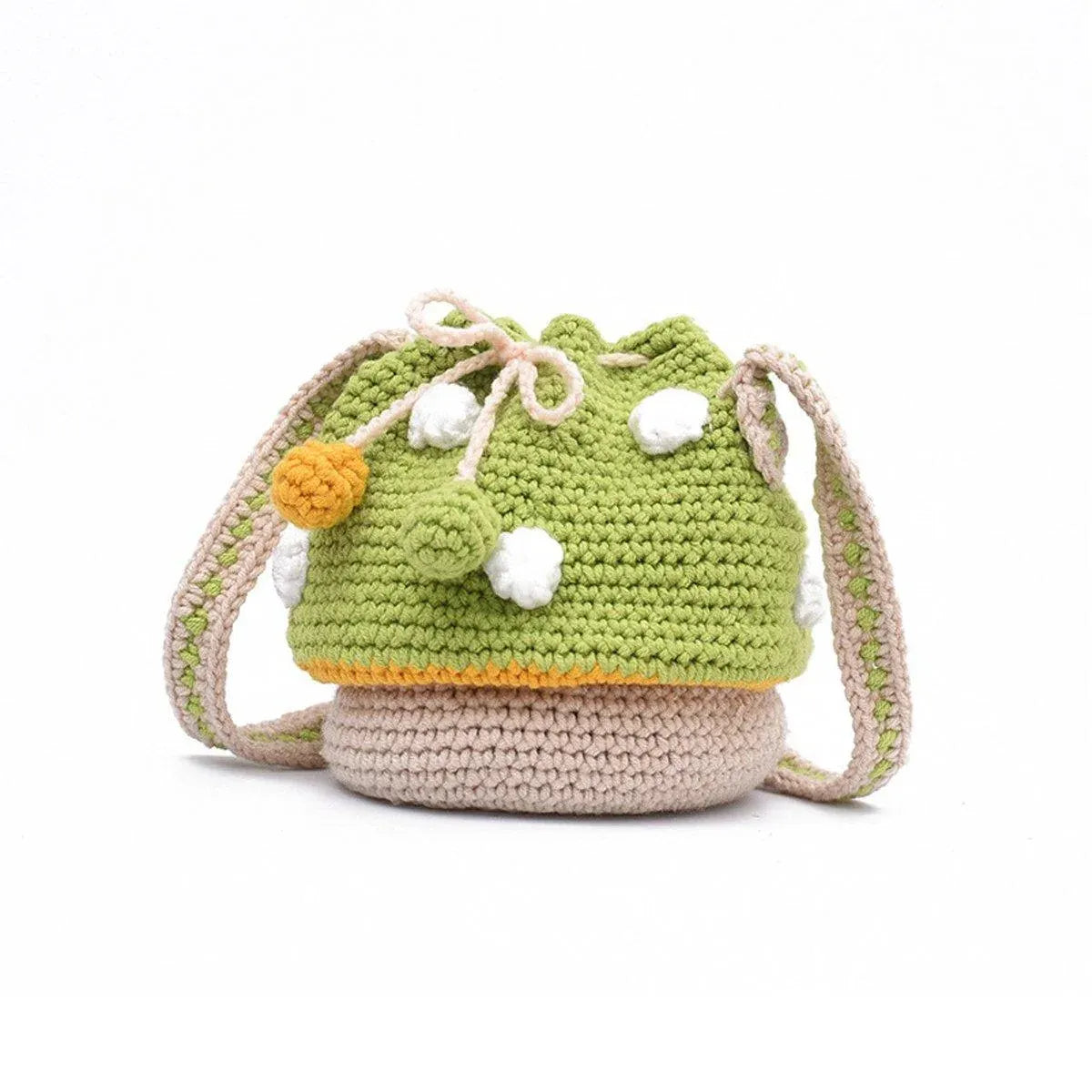 Handmade Wool Woven Mushroom Bag Fashion Shoulder Crossbody Womens Bucket Bag