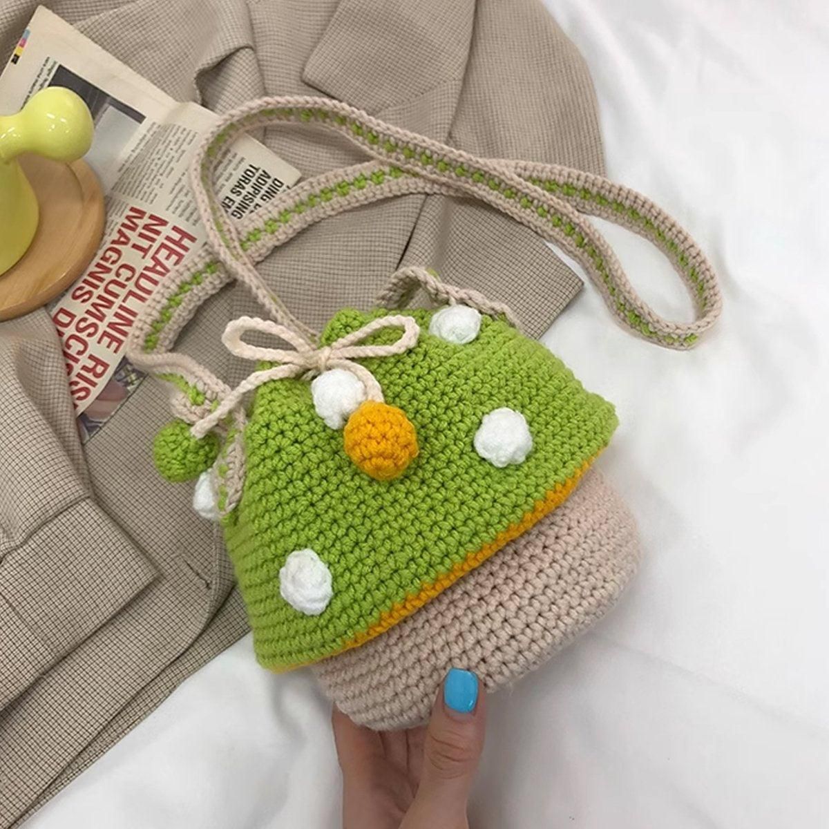 Handmade Wool Woven Mushroom Bag Fashion Shoulder Crossbody Womens Bucket Bag