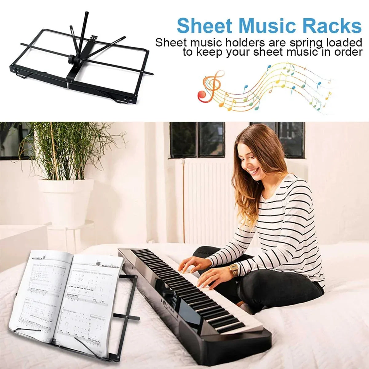 Portable Folding Music Stand Iron Desktop Book Holder Reading Sheet Rack Display
