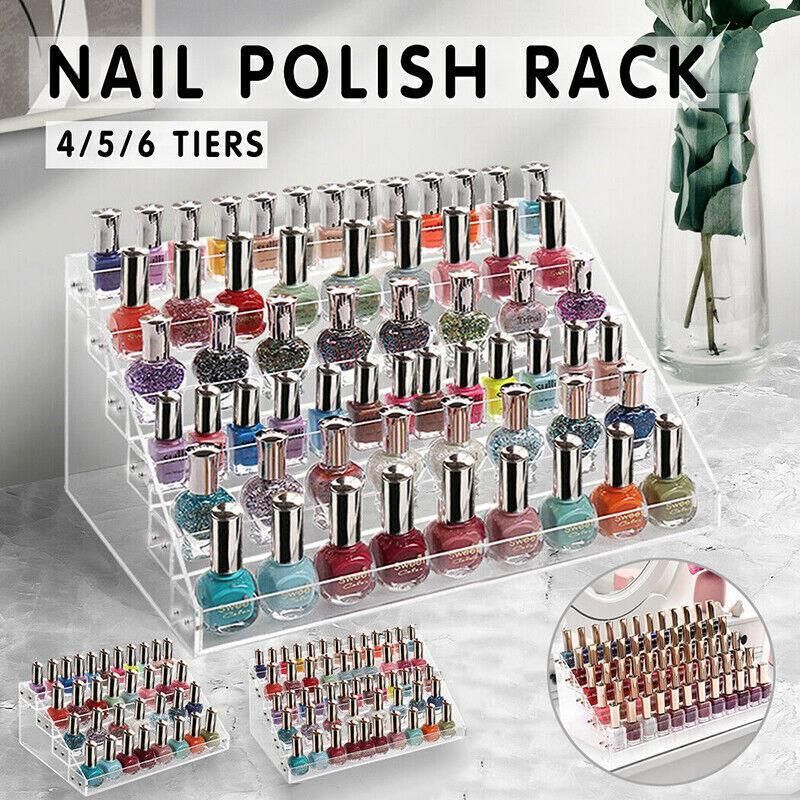 Nail Polish Storage Rack with 4 to 6 Tiers Acrylic Display Stand for Makeup and Lipstick - 5Tiers