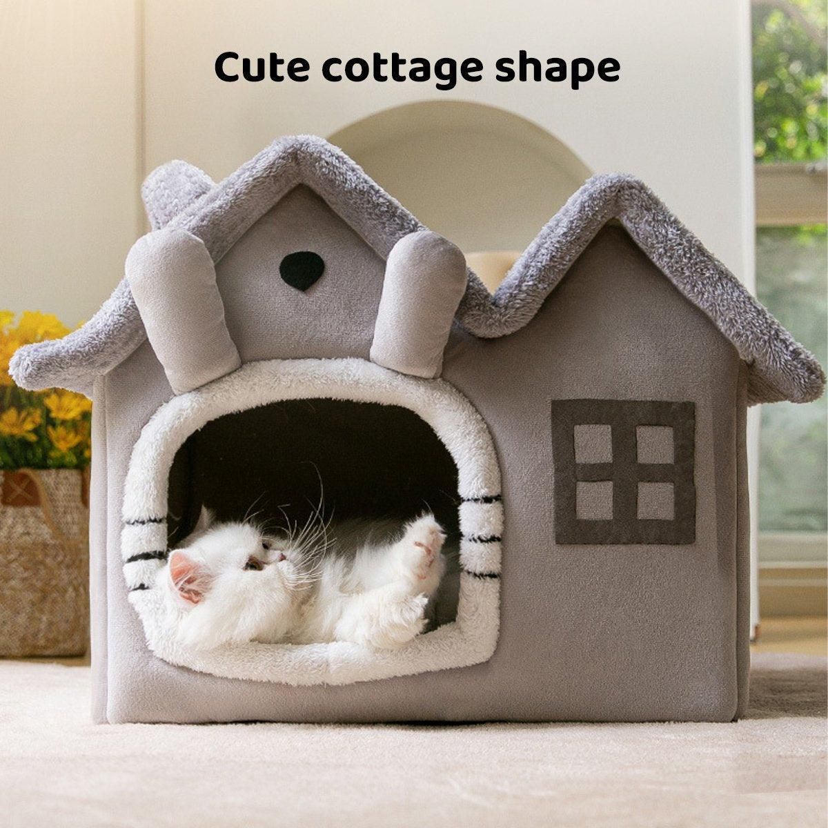Removable Washable Pet House Four Seasons Cat Enclosed House - Grey-M