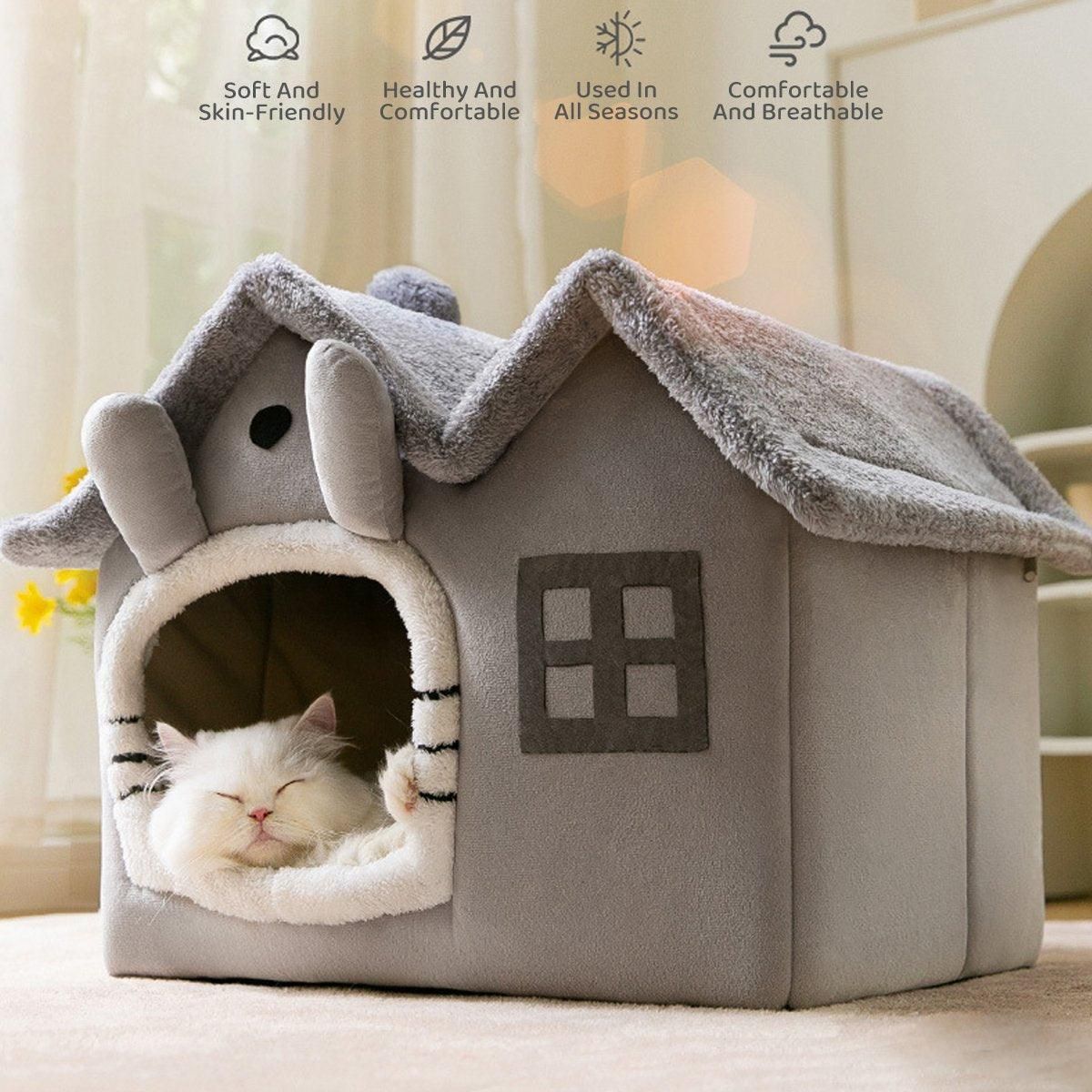 Removable Washable Pet House Four Seasons Cat Enclosed House - Grey-M