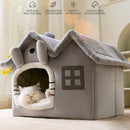 Removable Washable Pet House Four Seasons Cat Enclosed House - Grey-M