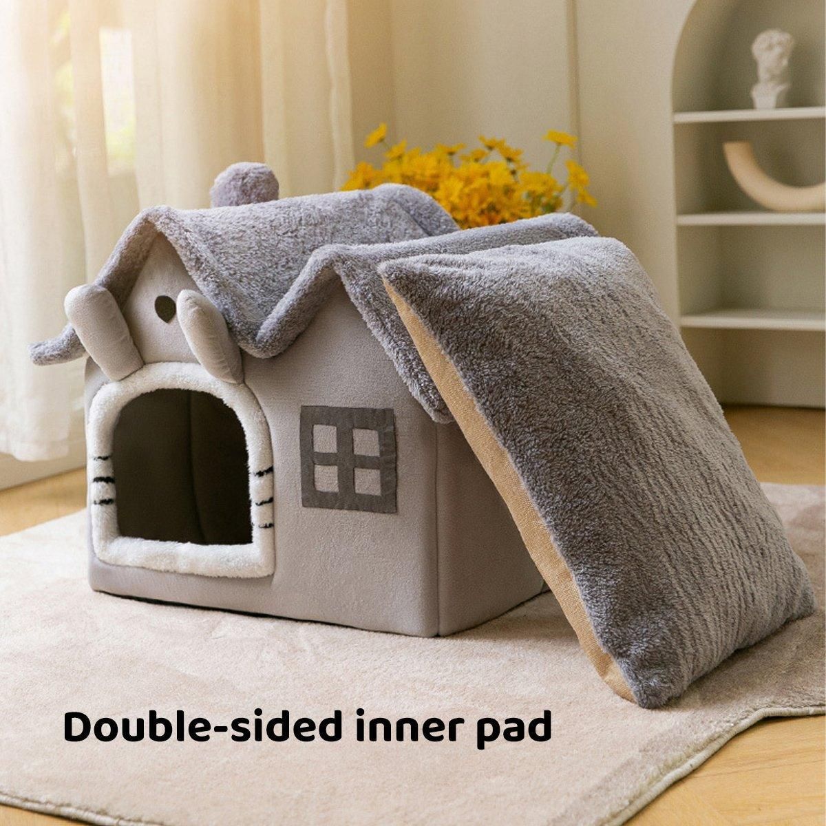 Removable Washable Pet House Four Seasons Cat Enclosed House - Grey-S