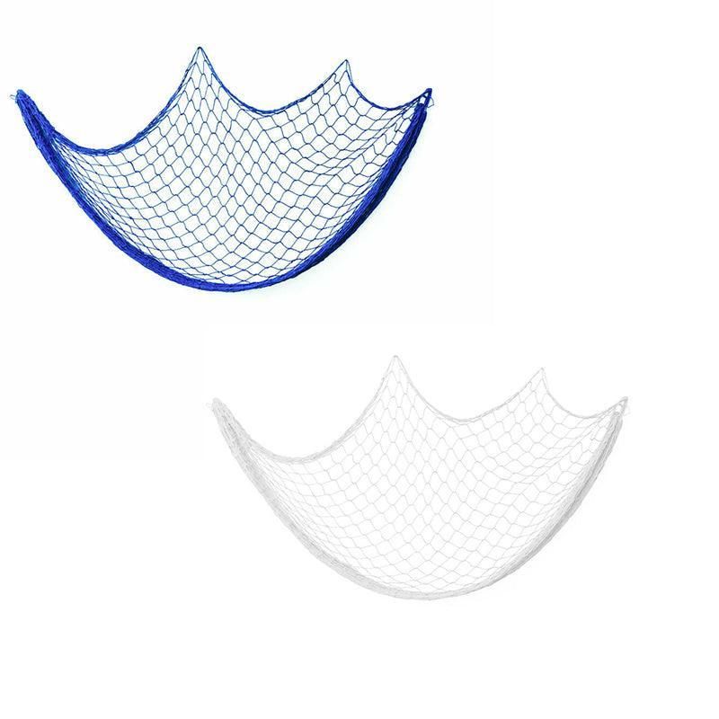 Fishing Net Decor DIY Beige/Blue Nautical Decorative Beach Mediterranean Party - White