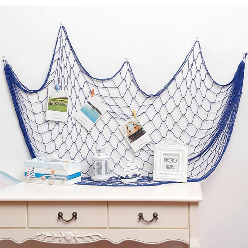 Fishing Net Decor DIY Beige/Blue Nautical Decorative Beach Mediterranean Party - White
