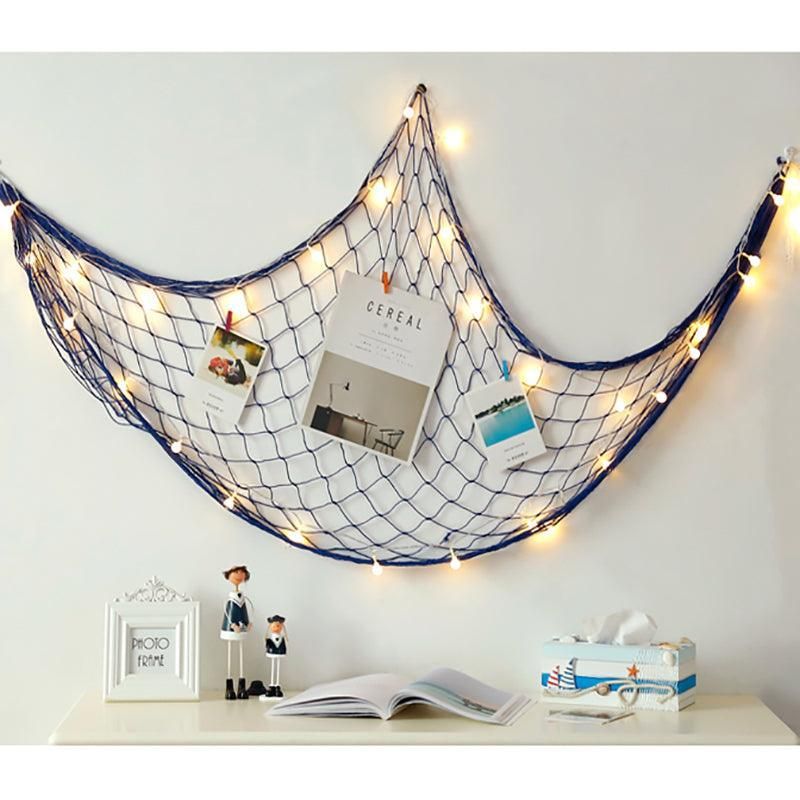 Fishing Net Decor DIY Beige/Blue Nautical Decorative Beach Mediterranean Party - White