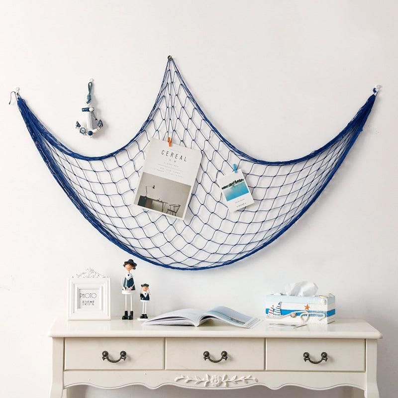 Fishing Net Decor DIY Beige/Blue Nautical Decorative Beach Mediterranean Party - White