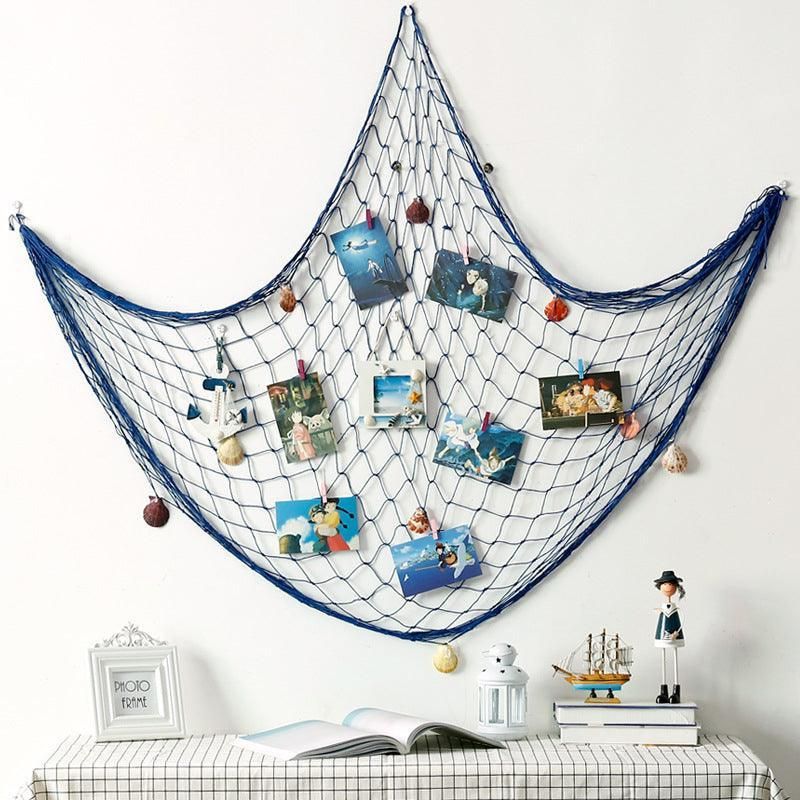 Fishing Net Decor DIY Beige/Blue Nautical Decorative Beach Mediterranean Party - White
