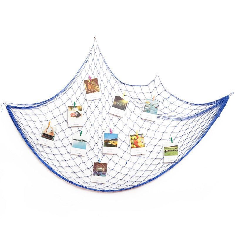 Fishing Net Decor DIY Beige/Blue Nautical Decorative Beach Mediterranean Party - White