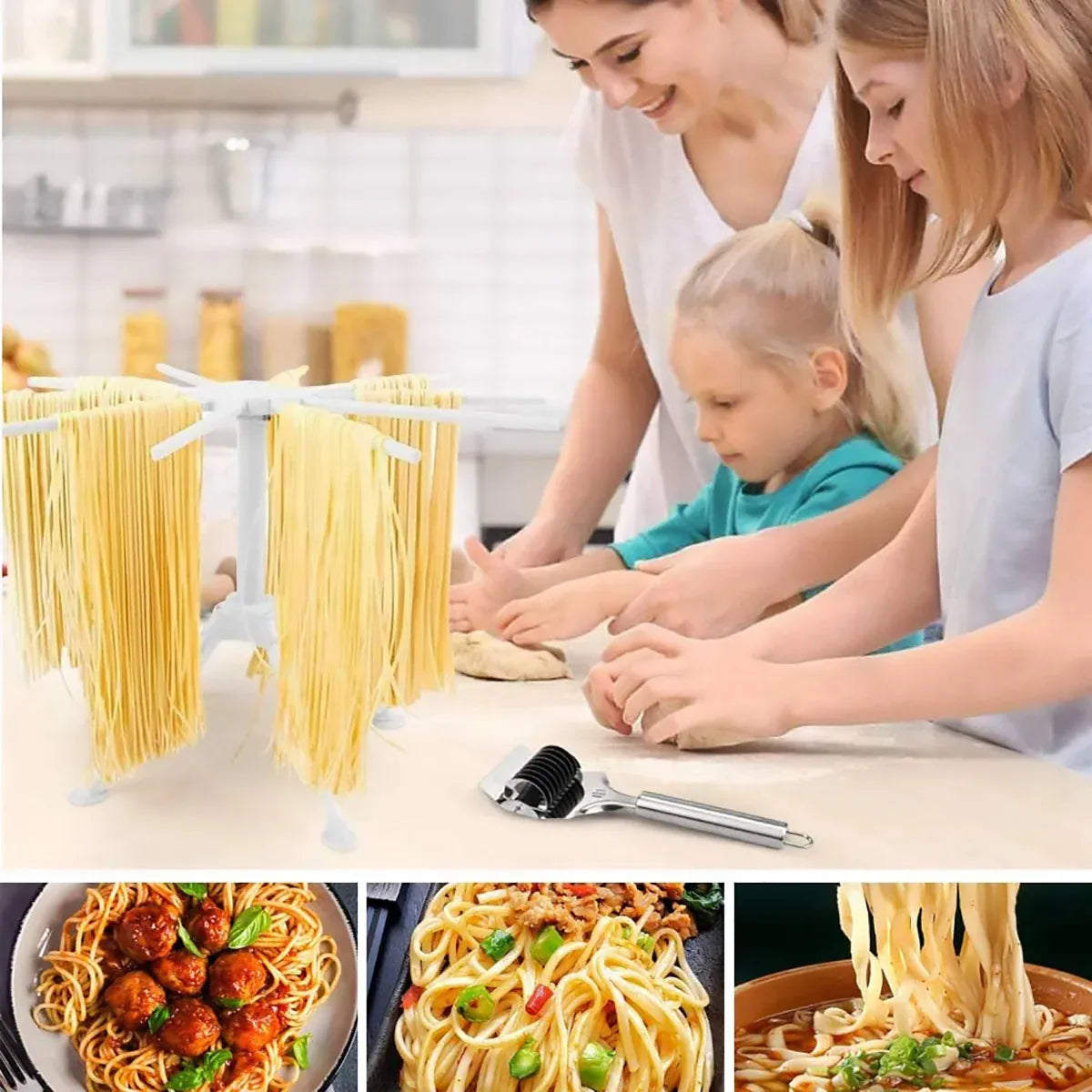 Foldable Pasta Drying Rack 10 Bar Plastic Spaghetti Noodle Dryer Home Kitchen