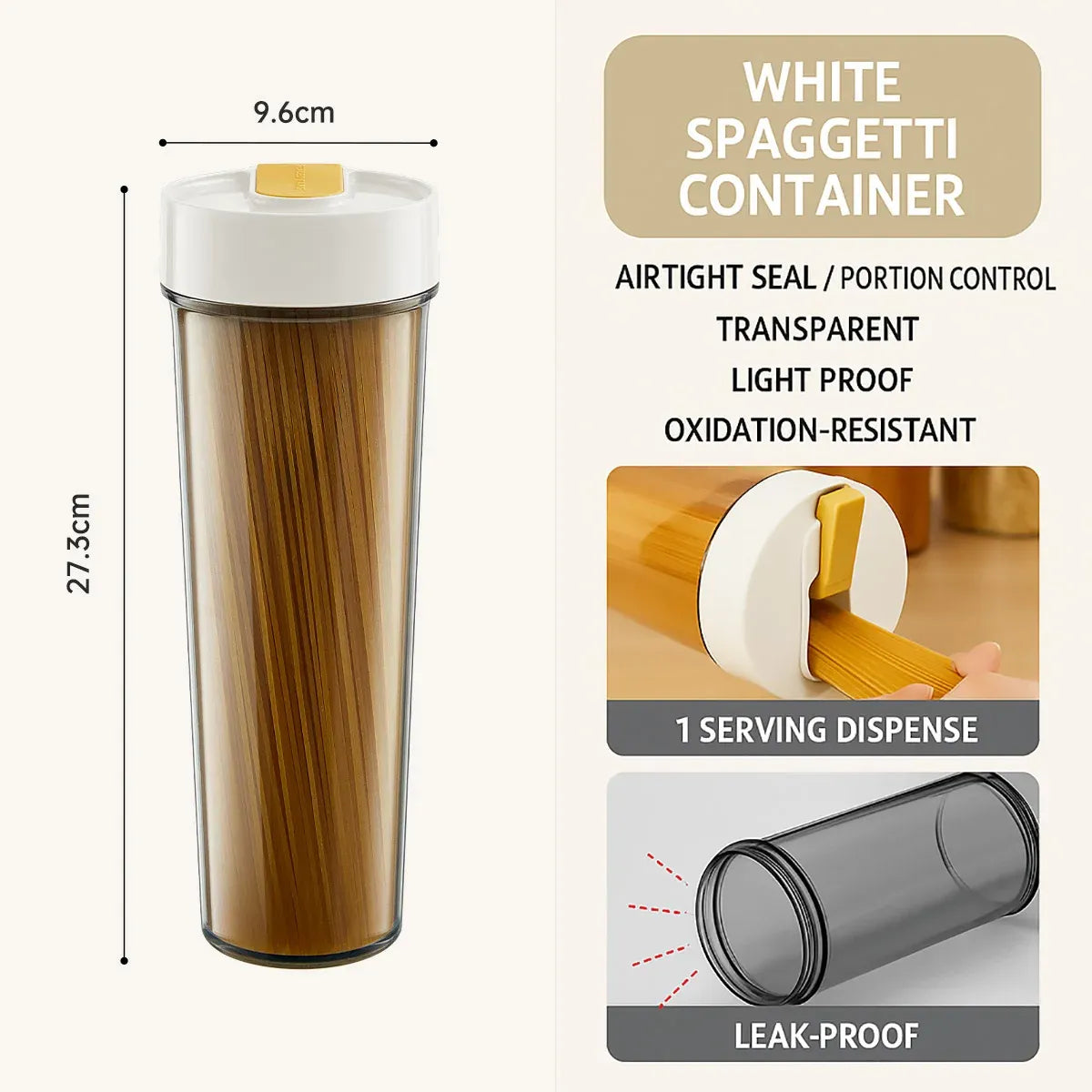 Noodle Storage Box Storage Cylinder Kitchen Noodle Container Airtight - White