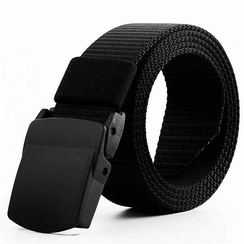 Canvas Web Belt Tactical Nylon Outdoor Waistband Mens Non Metal Buckle - Black