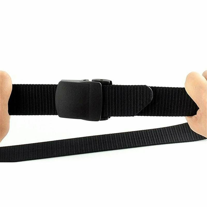 Canvas Web Belt Tactical Nylon Outdoor Waistband Mens Non Metal Buckle - Black