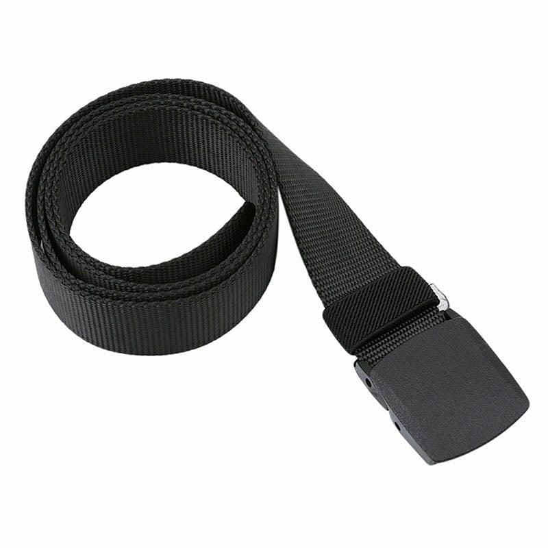 Canvas Web Belt Tactical Nylon Outdoor Waistband Mens Non Metal Buckle - Black