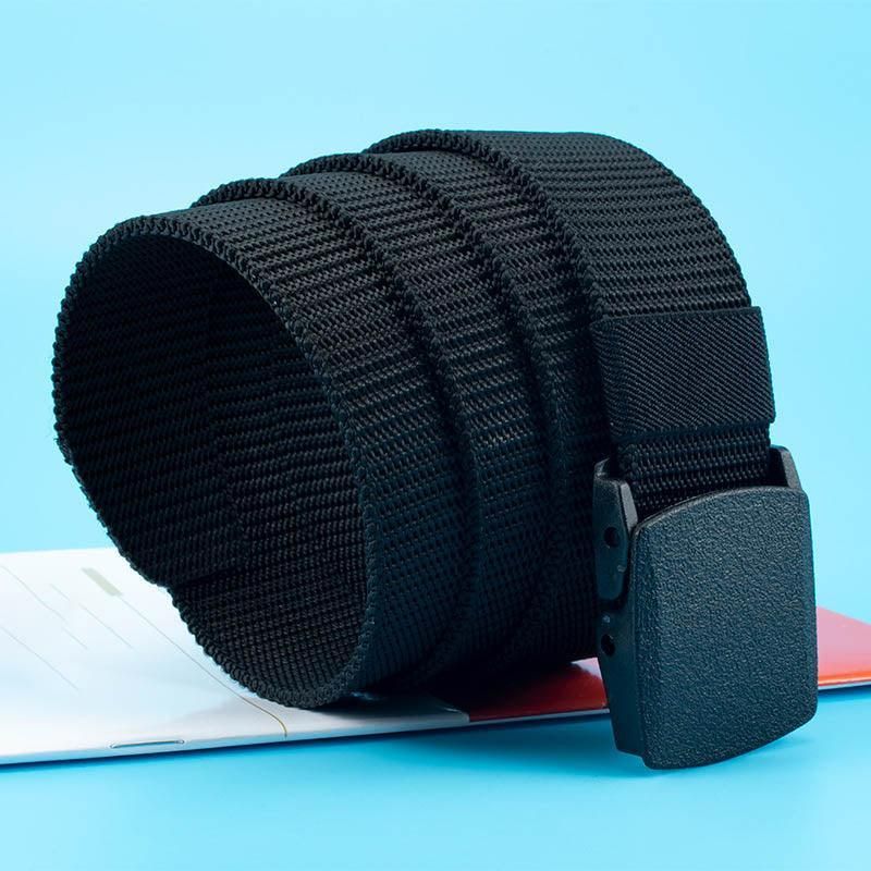 Canvas Web Belt Tactical Nylon Outdoor Waistband Mens Non Metal Buckle - Khaki