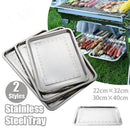 2X Stainless Steel Oblong Tray Plate Serving Tray Silver Dinner Food Kitchenware - 30X40CM