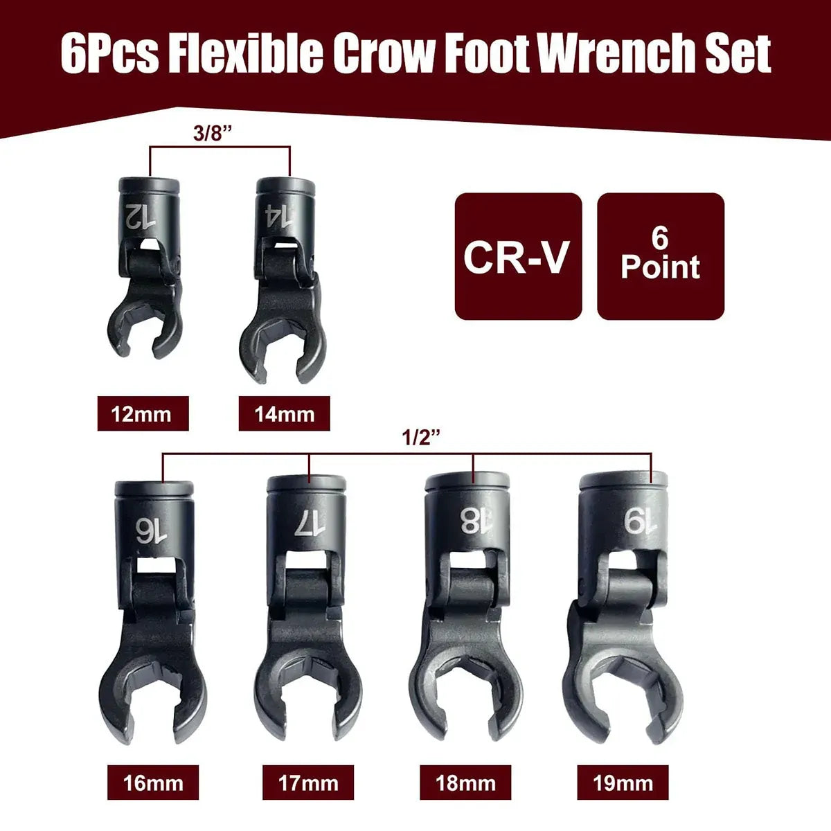 6PCS Fuel Line Wrench Set Swivel Head Injector Nozzle Tool Kit