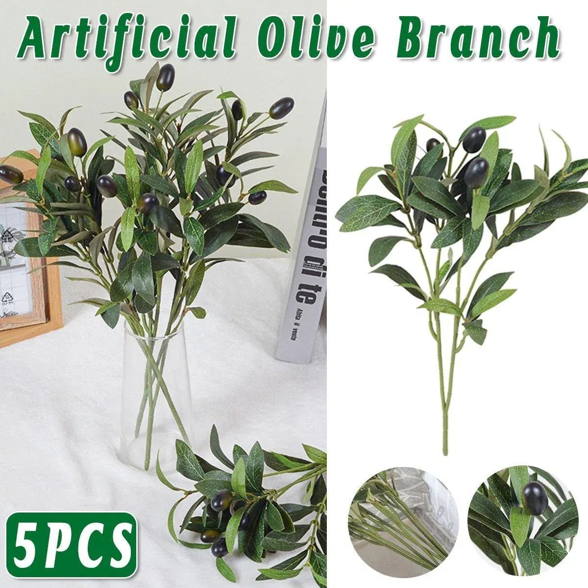 5PCS Artificial Olive Branch Greenery Fake Olive Leave with Fruit for Home Decor