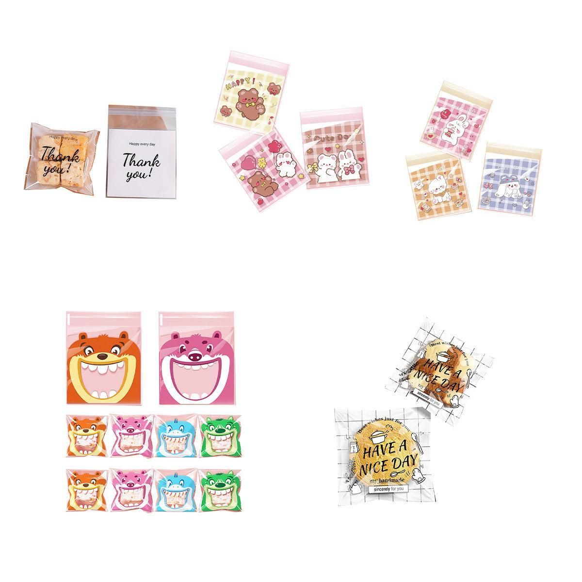500 Pack Self Adhesive Cookie Packaging Bags Vibrant Designs OPP Material - Cute 14*14*3cm