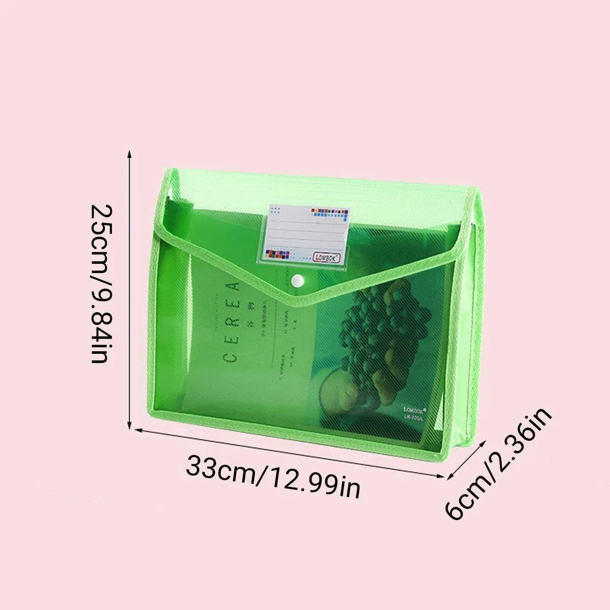 A4 Document Bag Plastic Clear Wallet Seal File Folder Paper Envelope Button Bag