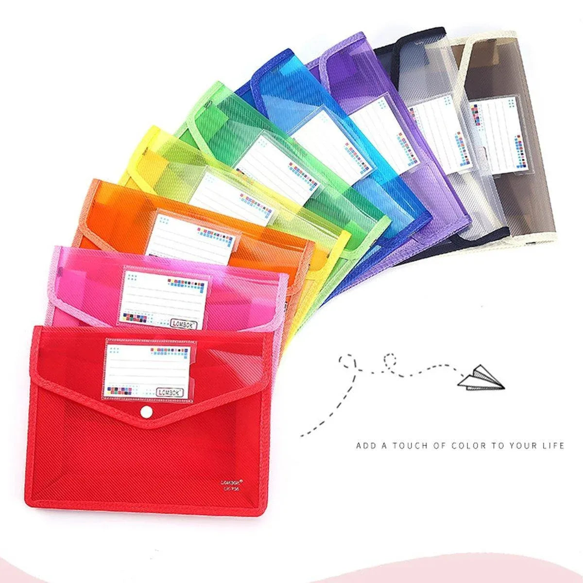 A4 Document Bag Plastic Clear Wallet Seal File Folder Paper Envelope Button Bag
