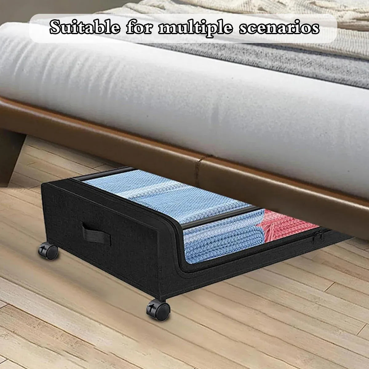 Under Bed Storage Rack Square Design with Wheels Rolling Trolley Box for Home - Black