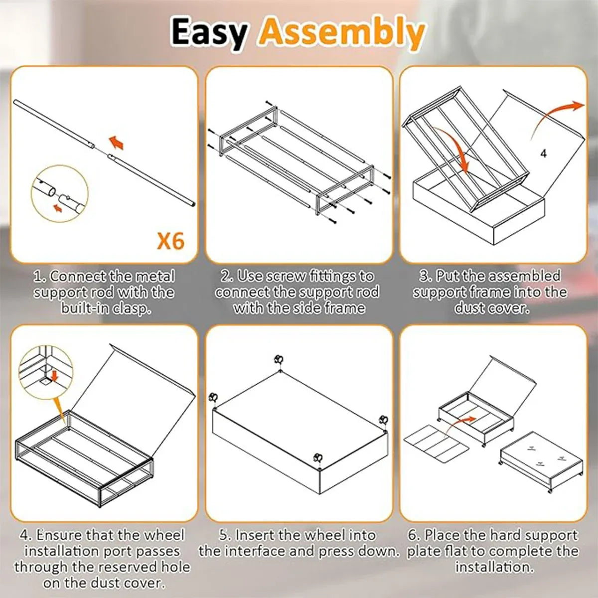 Under Bed Storage Rack Square Design with Wheels Rolling Trolley Box for Home - Black