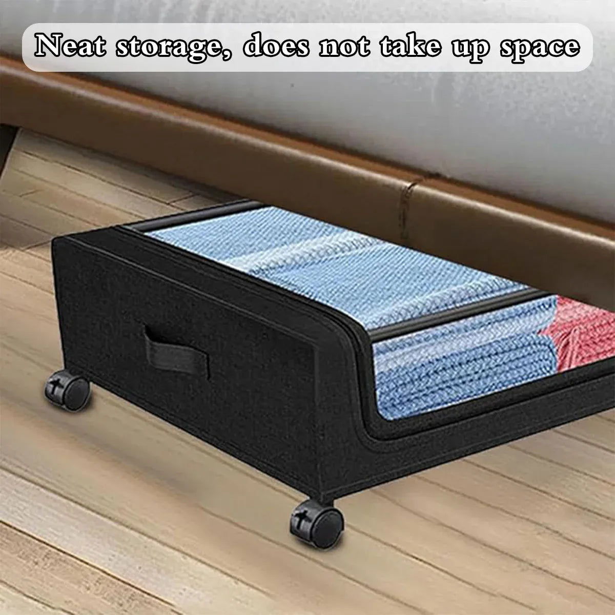 Under Bed Storage Rack Square Design with Wheels Rolling Trolley Box for Home - Black